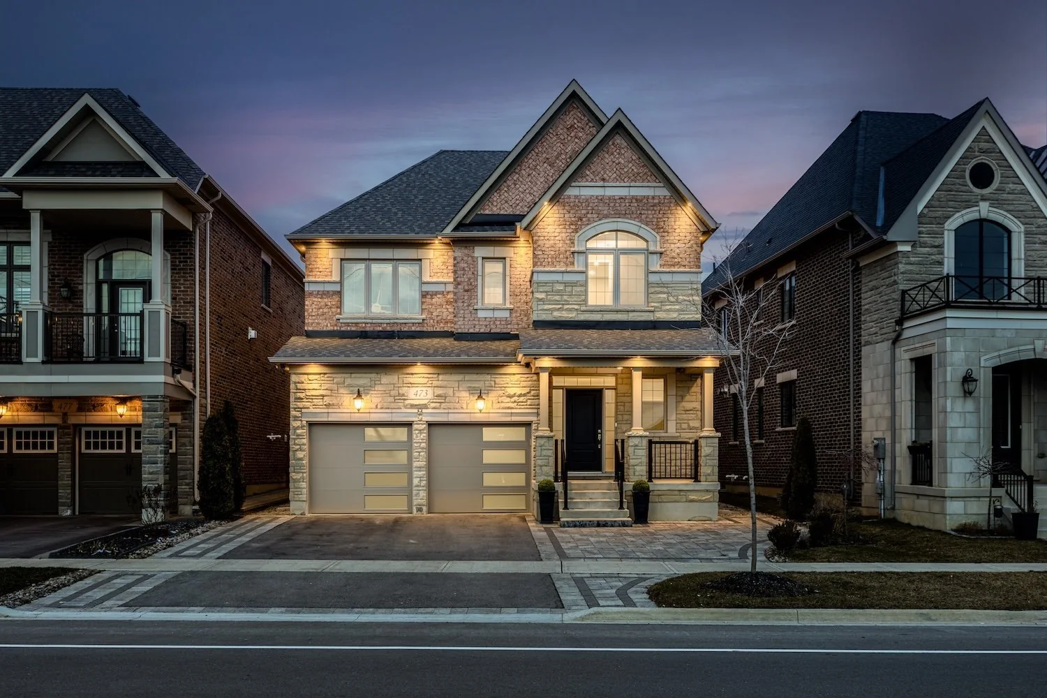 Home exterior at twilight