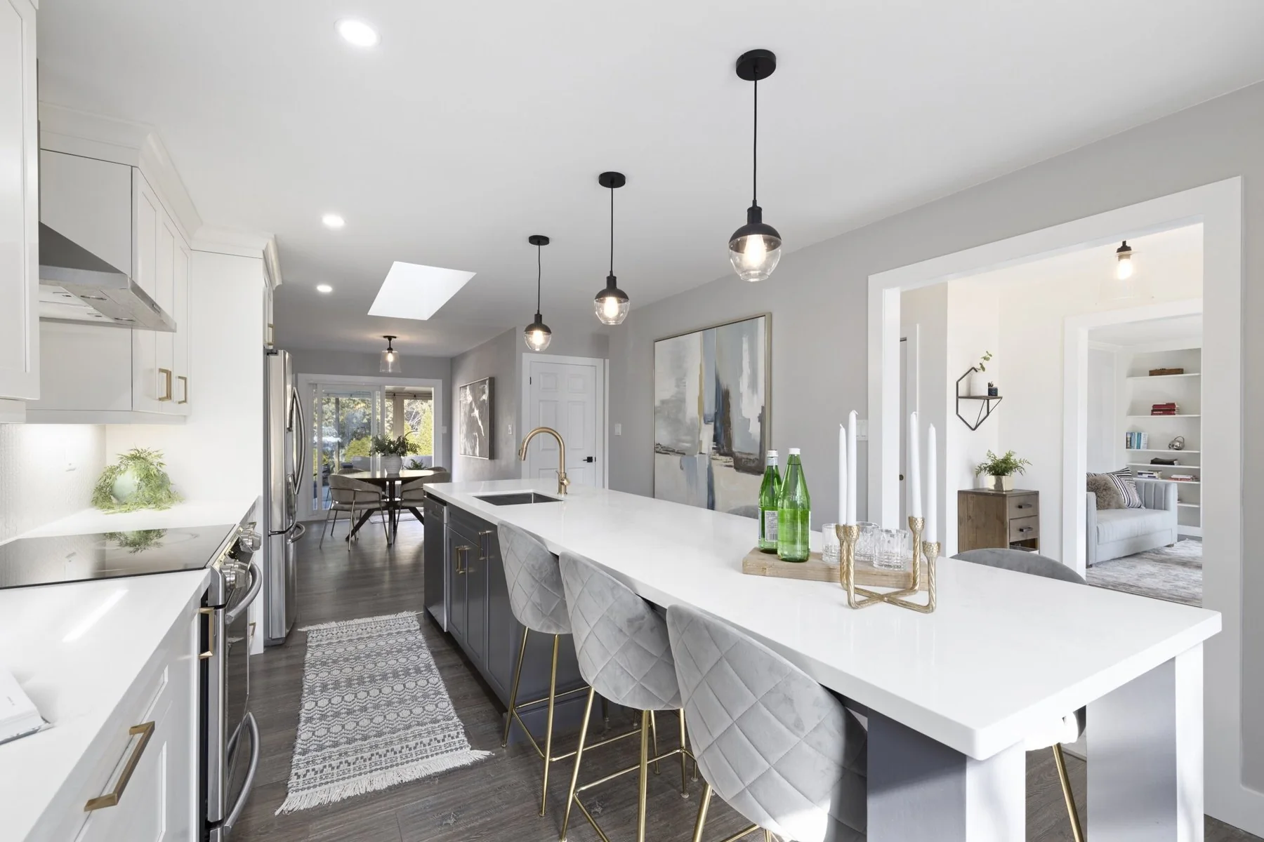 Kitchen with a long island