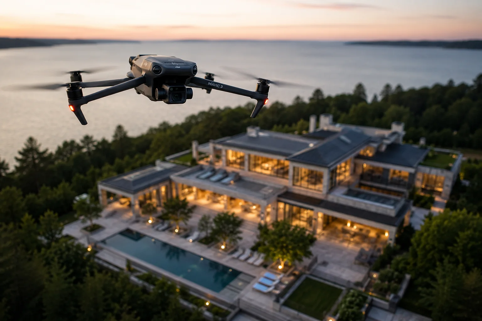 Illustration of aerial media for a waterfront property